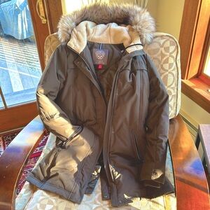Vince Camuto Winter Coat Fauxfur Hood Long womens XS brown